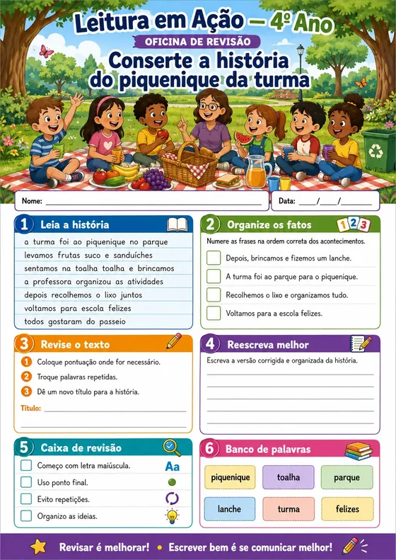 Conserte a história do piquenique da turma